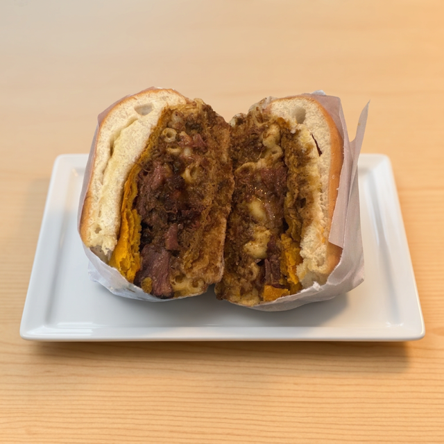 Oxtail Mac Patty Sandwich.